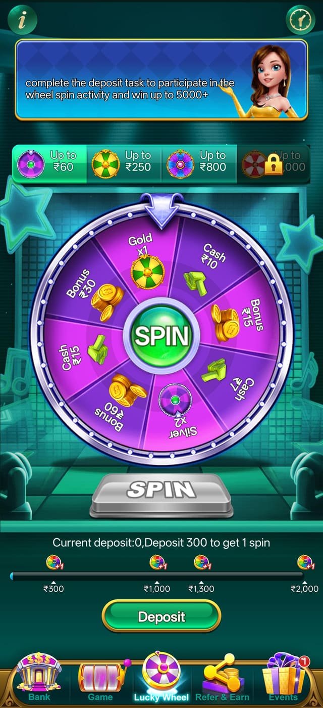 YonoRummy Game app lucky wheel with deposit bonus rewards