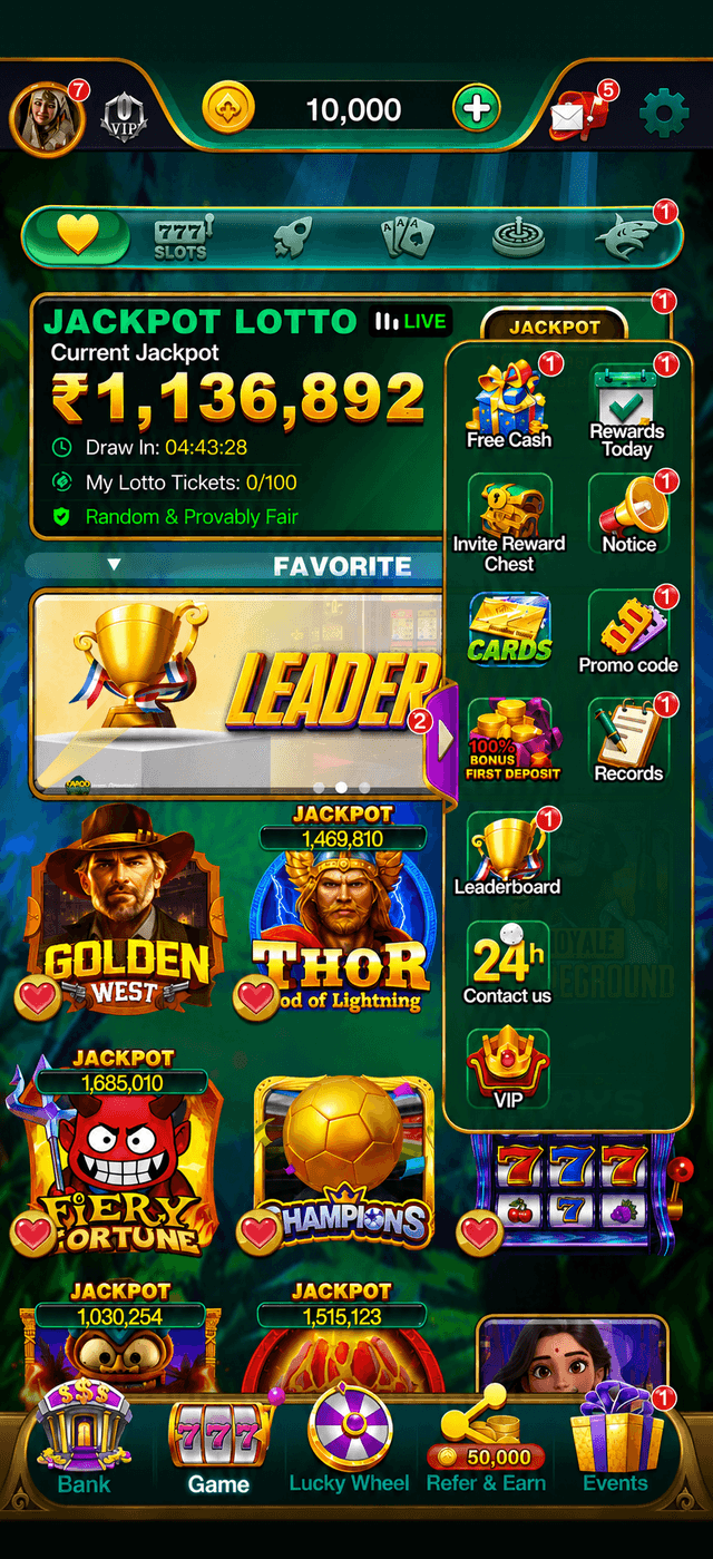 YonoRummy Game app lobby showing rummy, slots and live casino categories