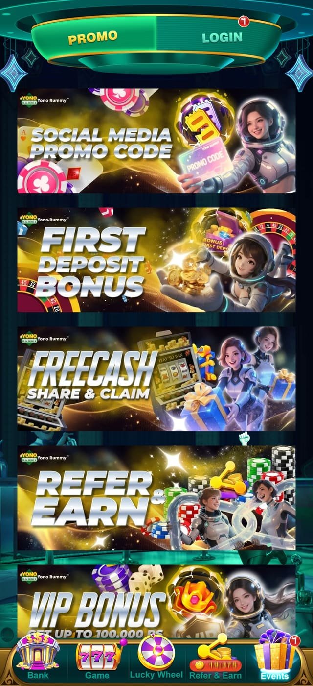YonoRummy Game app promotions carousel with bonus offers